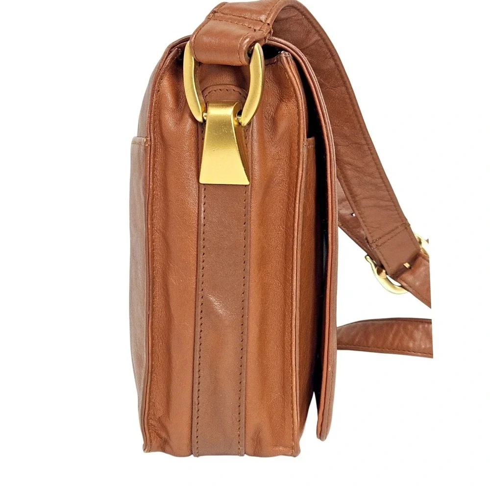VTG 90s Valerie Stevens Brown Genuine Leather Crossbody Bag Minimalist Purse‎